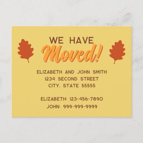 We Have Moved Fall Leaves Moving Announcement Postcard