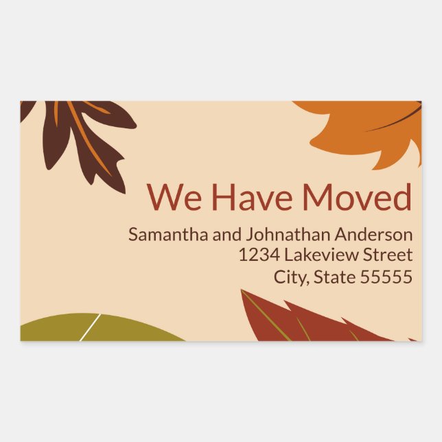 We Have Moved Fall Leaves Moving Announcement Rectangular Sticker (Front)