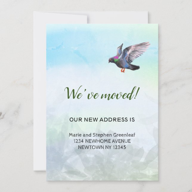 We have moved, flying dove announcement (Front)