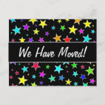 [ Thumbnail: "We Have Moved!" + Fun, Colorful Stars Pattern Postcard ]
