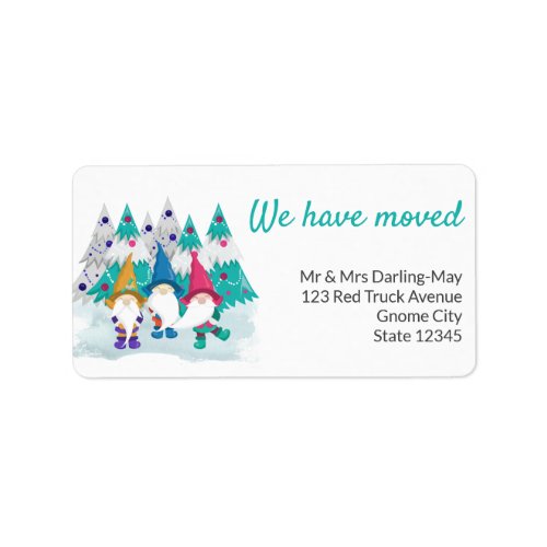 We have Moved Gnome Christmas Trees Return Address Label