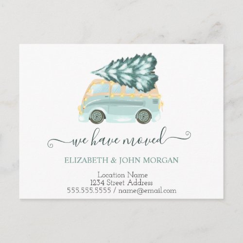 We Have Moved Green Truck Pine Tree Christmas  Announcement Postcard