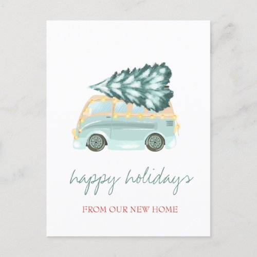 We Have Moved Green Truck Pine Trees Holiday  Announcement Postcard