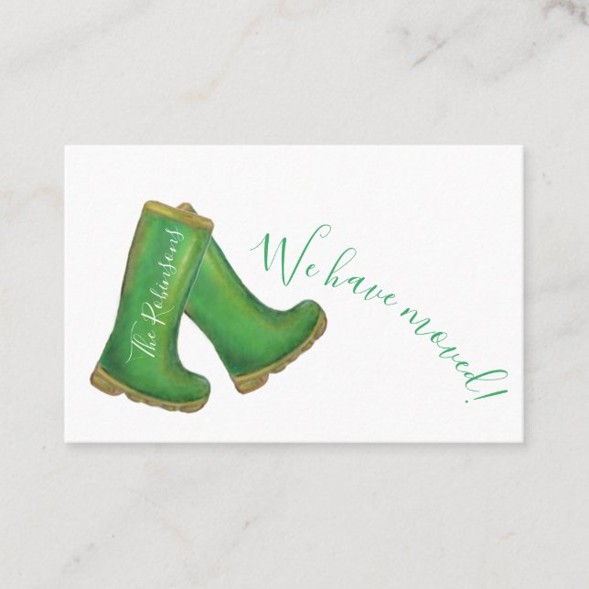 "We have moved" green welly boot Business Card (Front)