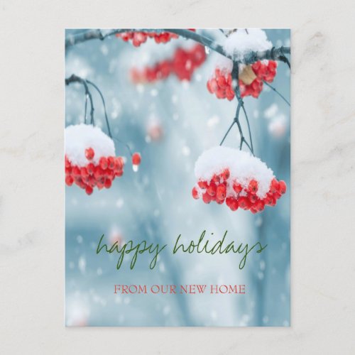 We Have MovedHolly Berries Snow Holiday Announcement Postcard