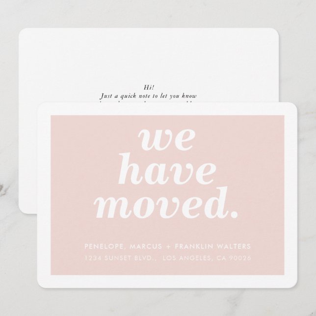 WE HAVE MOVED modern minimal new address blush  Announcement (Front/Back)