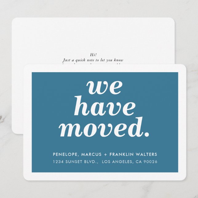 WE HAVE MOVED modern minimal new address denim blu Announcement (Front/Back)