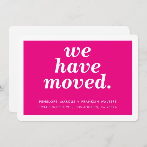 WE HAVE MOVED modern minimal new address hot pink Announcement