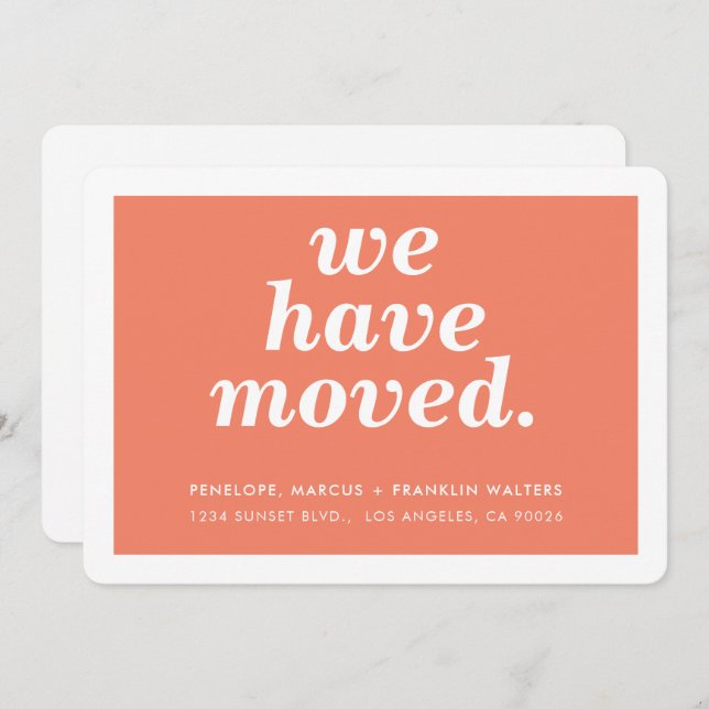WE HAVE MOVED modern minimal new address peach Announcement (Front/Back)