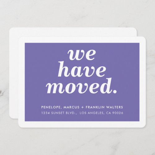 WE HAVE MOVED modern minimal new address purple Announcement