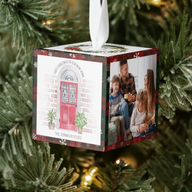 We Have Moved New Home Red Door Holiday Photos Cube Ornament (Tree)