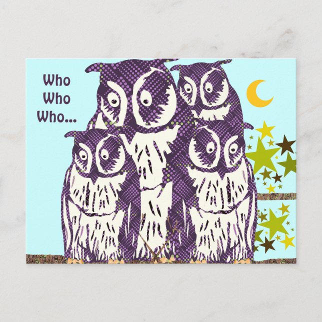 We Have Moved Owl Family Announcement Postcard (Front)
