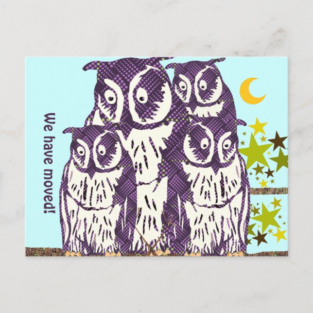 We Have Moved Owl Family Announcement Postcard (Front)