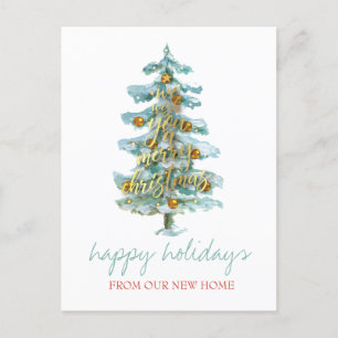 We Have Moved Pine Tree,Balls,Stars Holiday Announcement Postcard