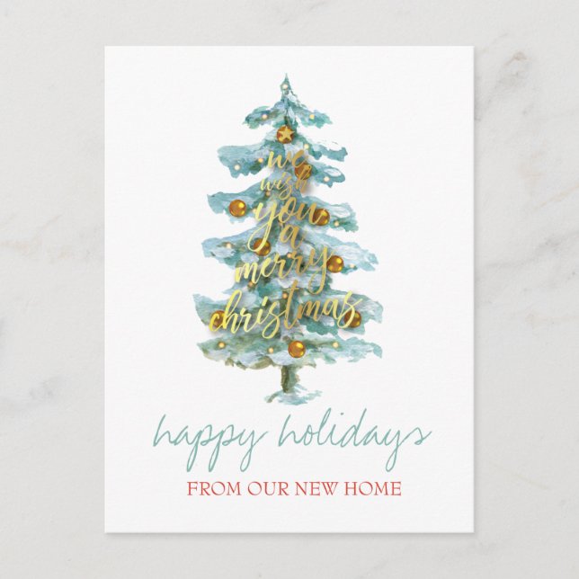 We Have Moved Pine Tree,Balls,Stars Holiday  Announcement Postcard (Front)