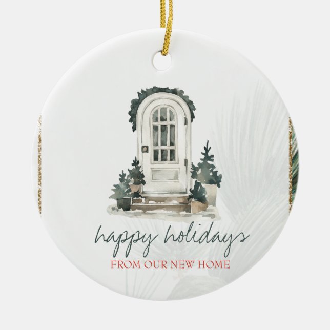We Have Moved,Pine Tree Front Door Ceramic Ornament (Front)