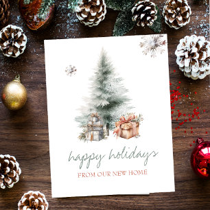 We Have Moved,Pine Tree Presents Snowflake Holiday Announcement Postcard
