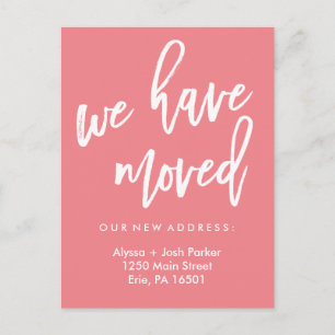 We Have Moved   Pink and White Modern Typography Postcard