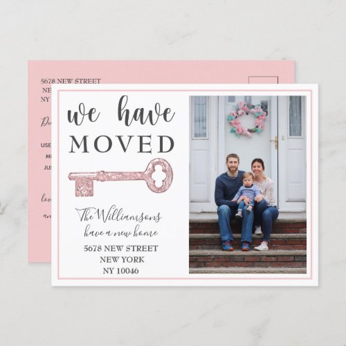  We Have Moved Pink Key Photo Moving Announcement