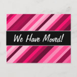 [ Thumbnail: "We Have Moved!" + Pink/Magenta Stripes Pattern Postcard ]