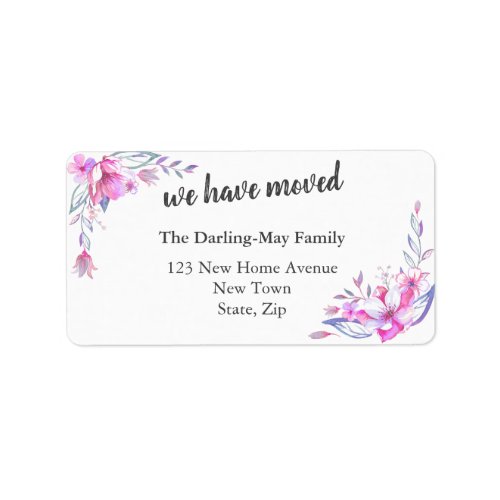 We Have Moved Pink Watercolor Flowers New Address Label