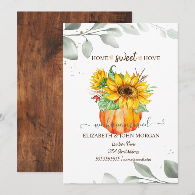 We Have Moved, Pumpkin,Leaves,Sunflowers,Wood (Front/Back)