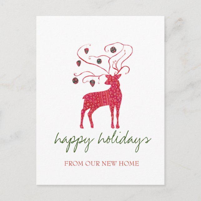We Have Moved,Red Deer Ornaments Holiday  Announcement Postcard (Front)