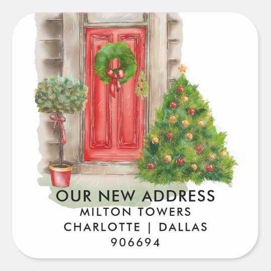 We Have Moved Red Door Christmas New Address Square Sticker