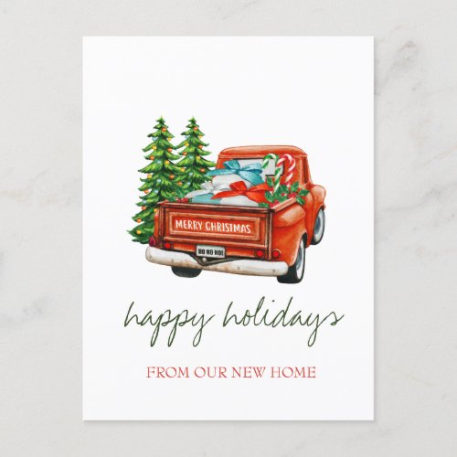 We Have MovedRed Truck Holiday Announcement Postcard