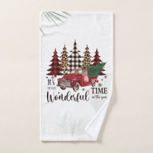 We Have Moved,Red Truck,Pine Tree  Bath Towel Set