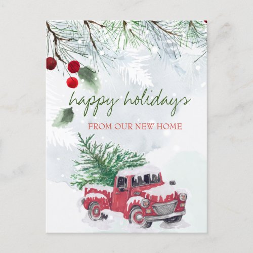 We Have MovedRed TruckPine Tree Branch Snow  Announcement Postcard