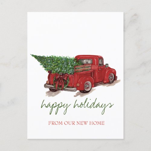 We Have MovedRed TruckPine Tree Holiday Announcement Postcard