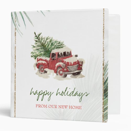 We Have MovedRed TruckPine Tree Snow Holiday  3 Ring Binder