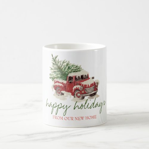 We Have MovedRed TruckPine Tree Snow Holiday Coffee Mug