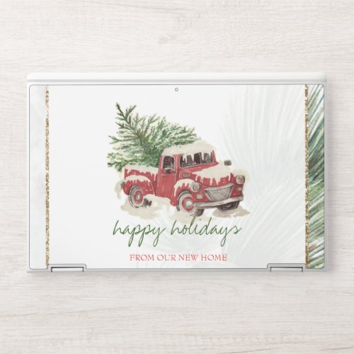 We Have MovedRed TruckPine Tree Snow Holiday  HP Laptop Skin