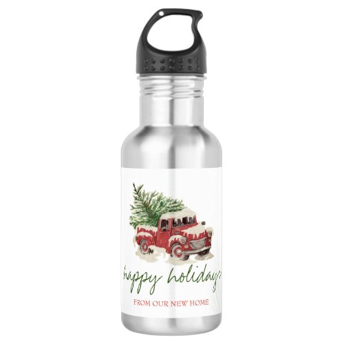 We Have MovedRed TruckPine Tree Snow Holiday  Stainless Steel Water Bottle
