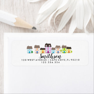 We have moved return address colourful houses label