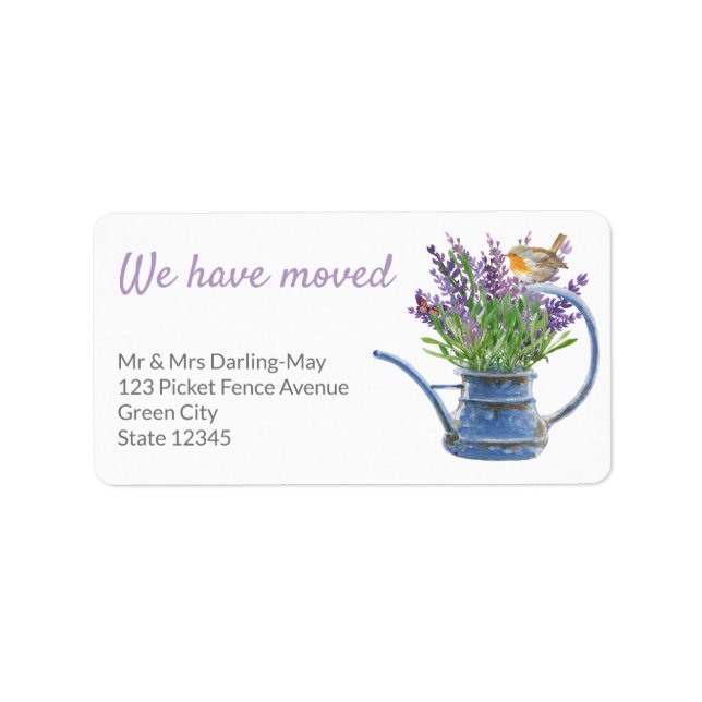 We have Moved Rustic Lavender Robin Return Address Label (Front)