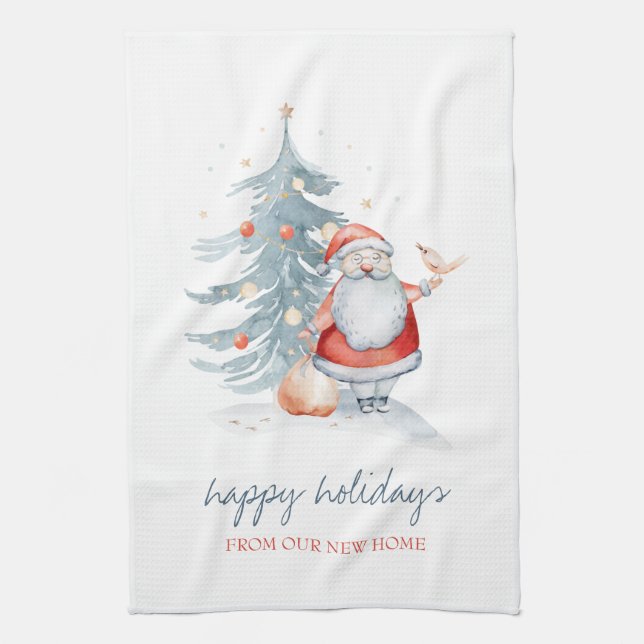 We Have Moved, Santa Claus,Pine Tree Kitchen Towel (Vertical)