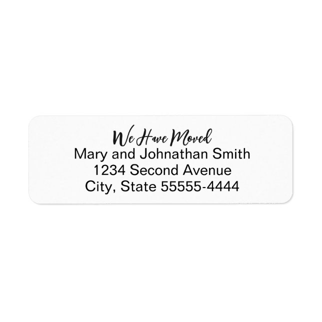 We Have Moved Script White Moving Announcement Label (Front)