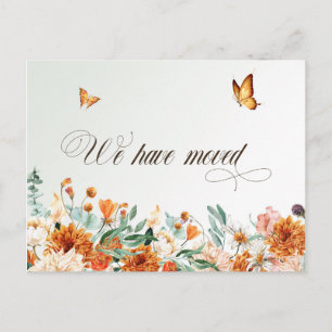 we have moved, summer flowers and butterflies postcard