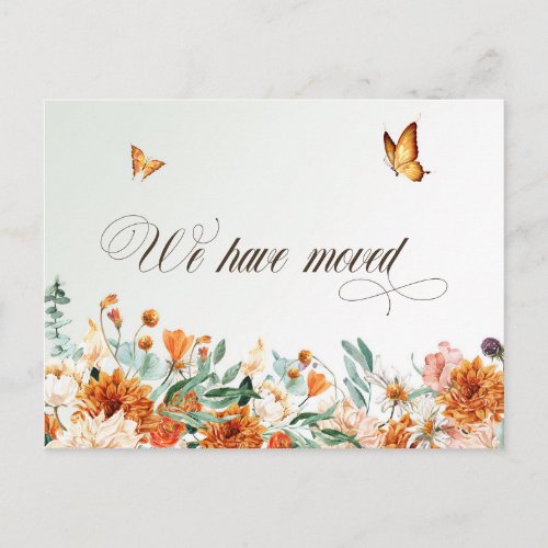 we have moved summer flowers and butterflies postcard