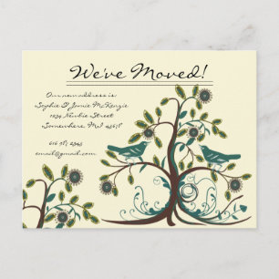 We Have Moved Teal Vintage Birds in a Tree Announcement Postcard