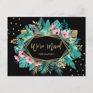 We Have Moved Tropical Gold Leaves Moving Postcard