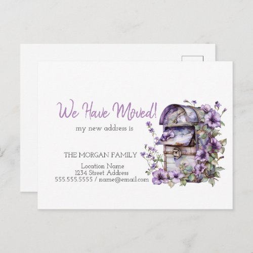 We Have MovedVintage Mailbox Violet Flowers Announcement Postcard
