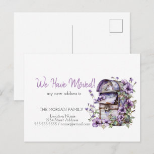 We Have Moved,Vintage Mailbox Violet Flowers Announcement Postcard