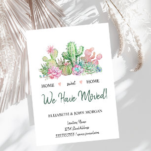 We Have Moved,Watercolor Flowers Cactus Succulent