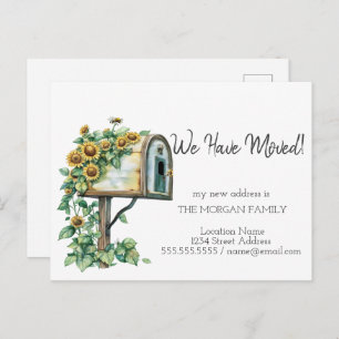 We Have Moved,Watercolor Mailbox Sunflowers Announcement Postcard