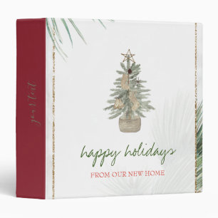 We Have Moved,Watercolor Pine Tree Holiday 3 Ring Binder