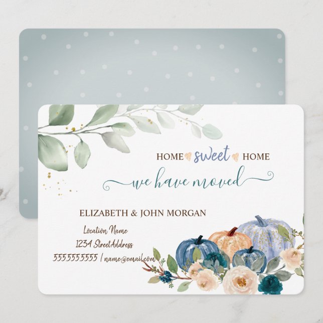 We Have Moved,Watercolor Pumpkin,Flowers,Leaves (Front/Back)